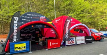 Namioty Vento 5x5m, daszki z banerem nad wejściem - pełny Branding sponsorów