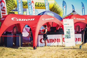 Namiot reklamowy VENTO SIX Canon, namiot Lech oraz brama wielokąt Runmageddon